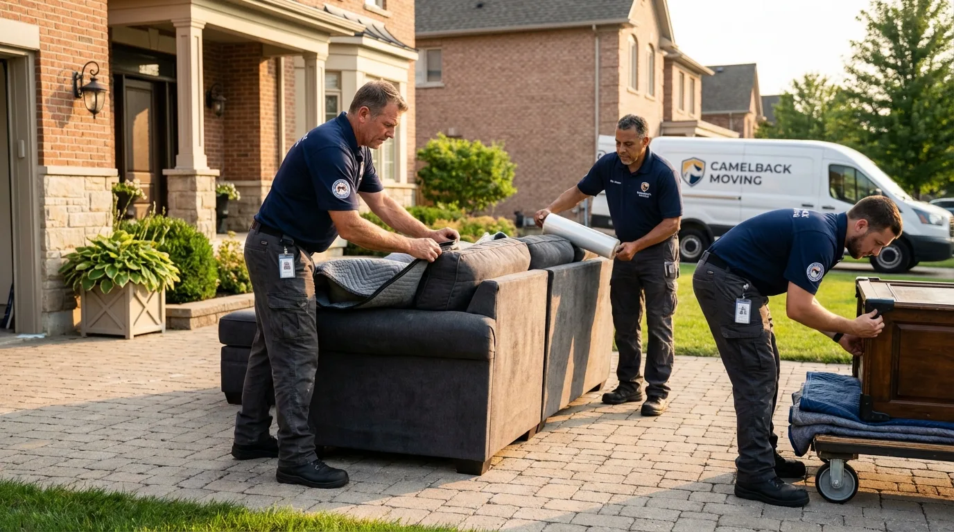 Large estate moving crew wrapping furniture in Langdon, ND